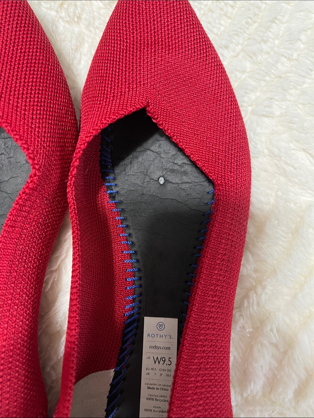 Rothy’s The Point Flats Women’s 9.5 Red Blue Knit Pointed Toe Washable - Picture 8 of 11